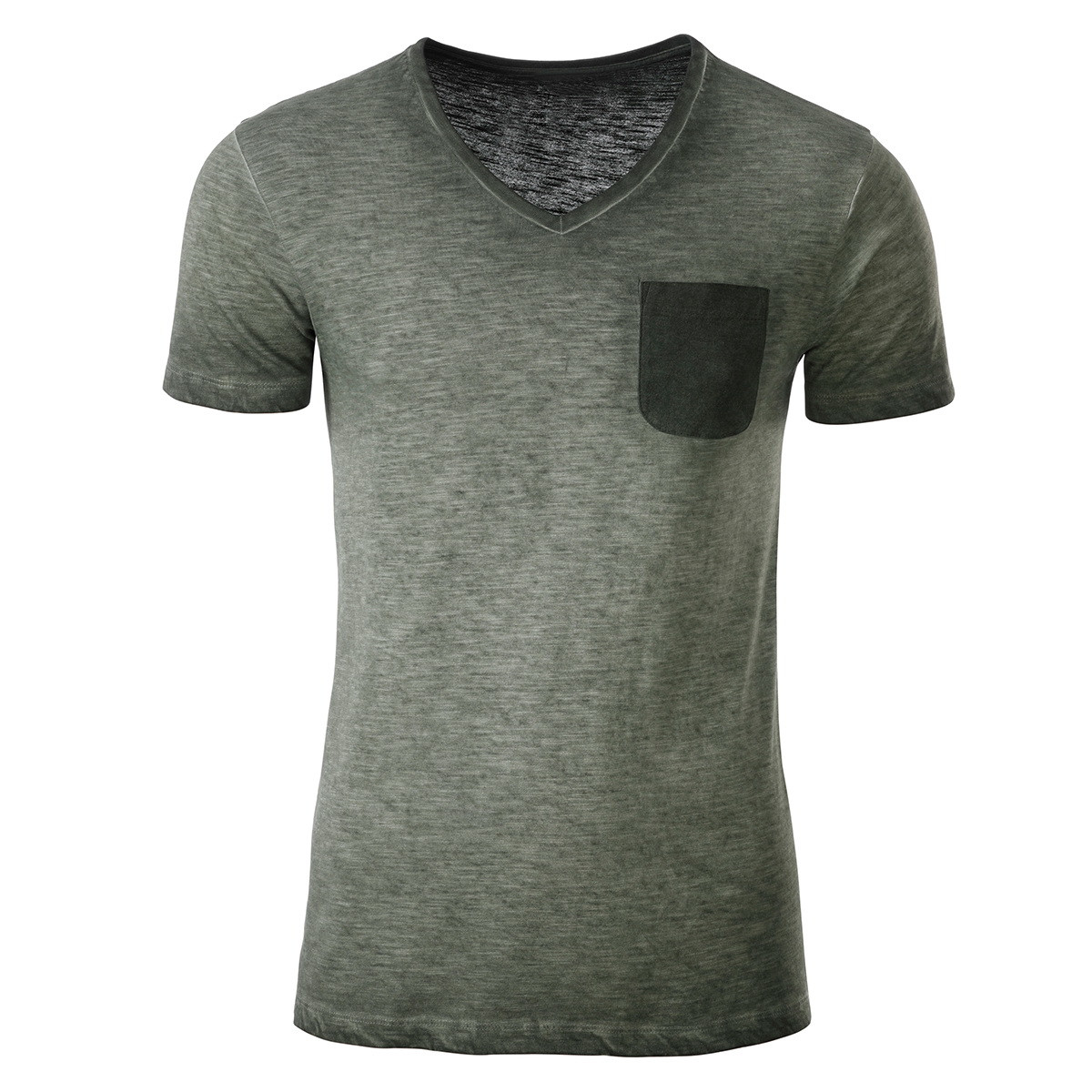 Tshirt verde con scollo a V e taschino lato cuore