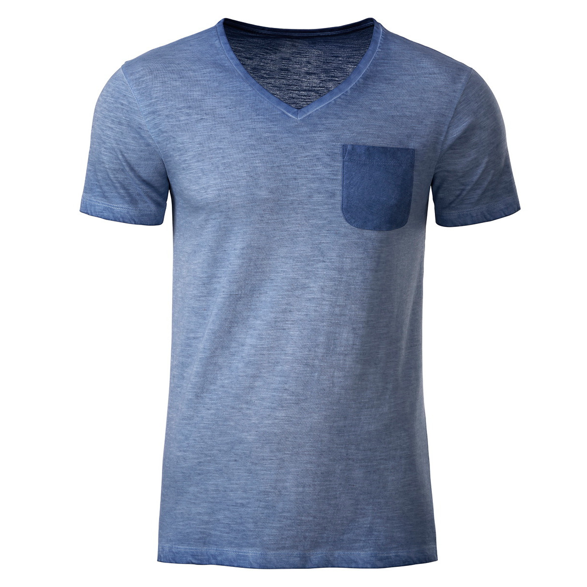 Tshirt blu con scollo a V e taschino lato cuore