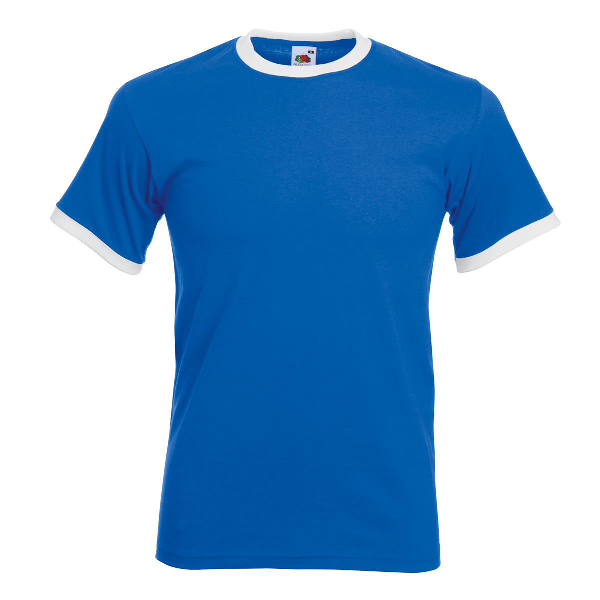 Tshirt manica corta blu con girocollo e giromanica bianca 100% cotone