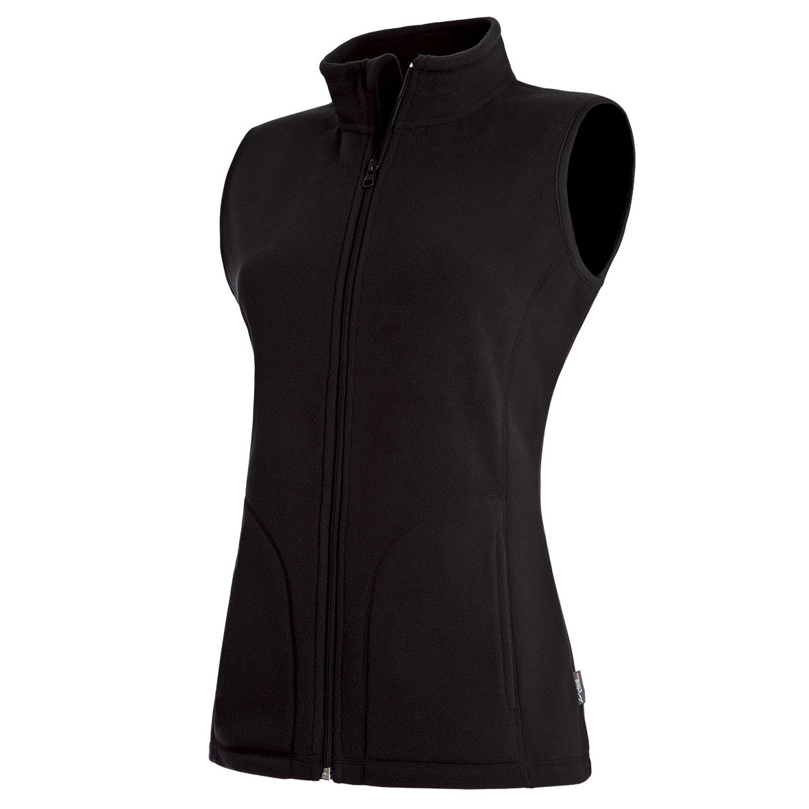 Gilet da donna nero 100% poliestere con collo alto con zip e tasche frontali