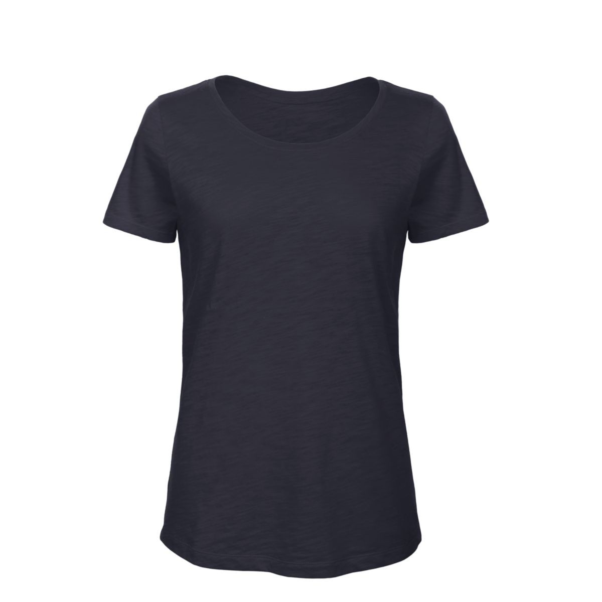 Tshirt blu scuro in cotone con girocollo e texture slub striata