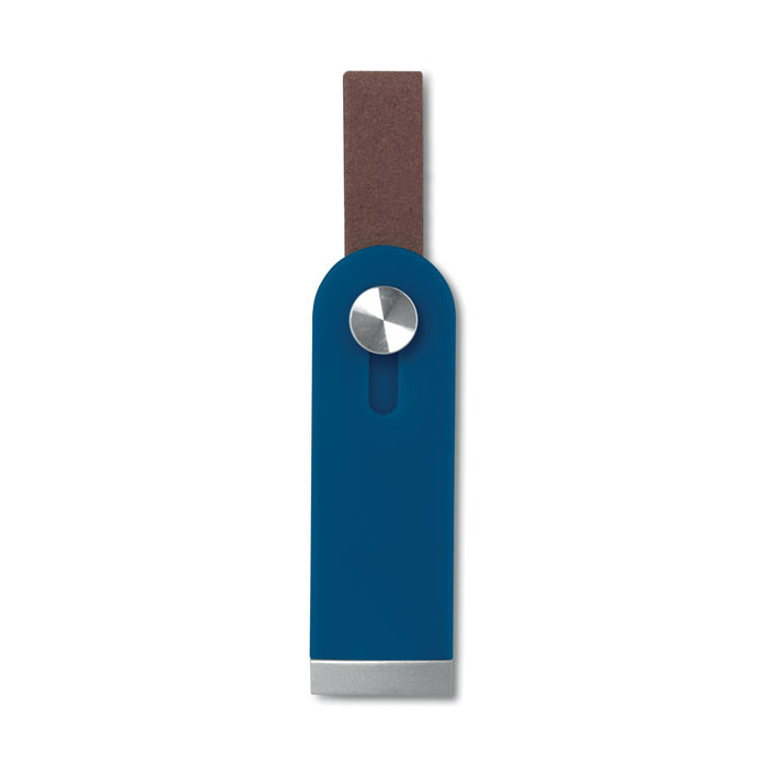 Chiavetta usb blu con pulsante con cordino marrone