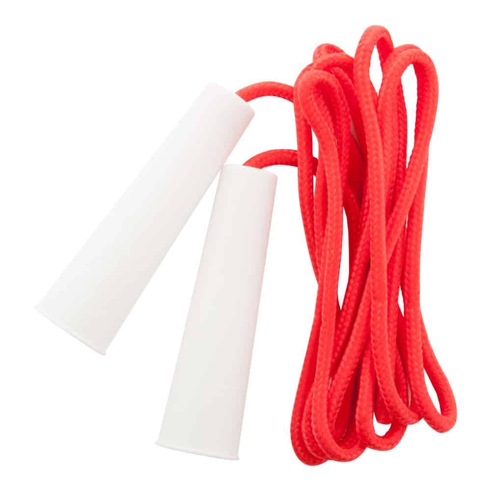 Corda rossa per saltare con manici bianchi