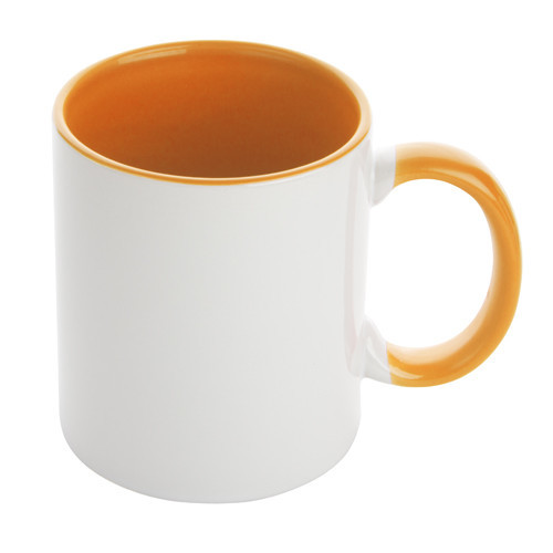 Tazza in ceramica bianca con interno e manico arancione