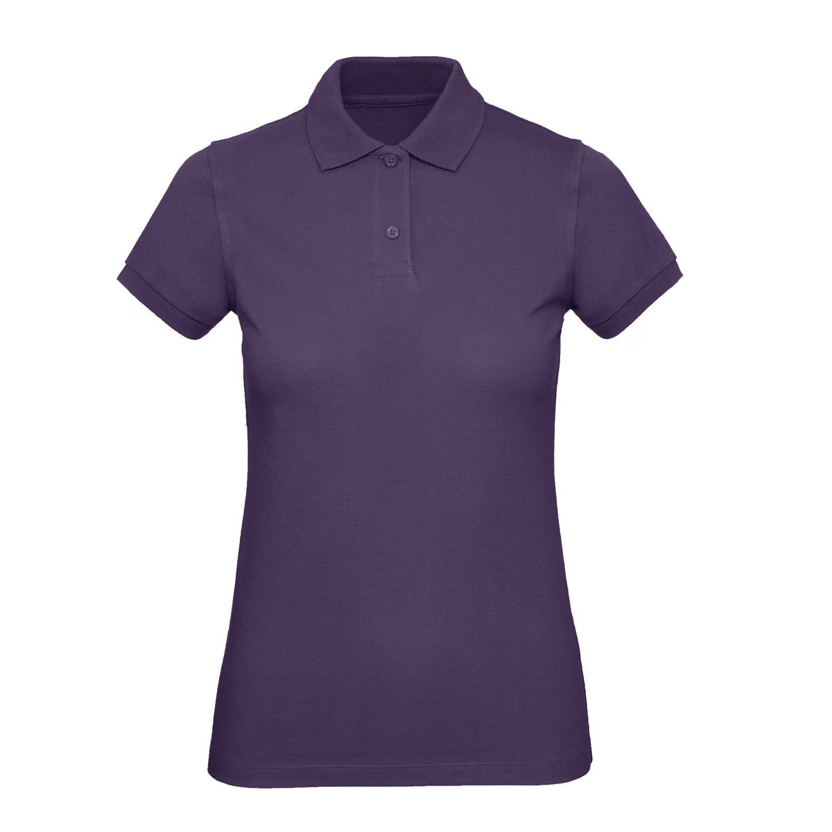 Polo donna viola manica corta con 2 bottoni su sfondo bianco