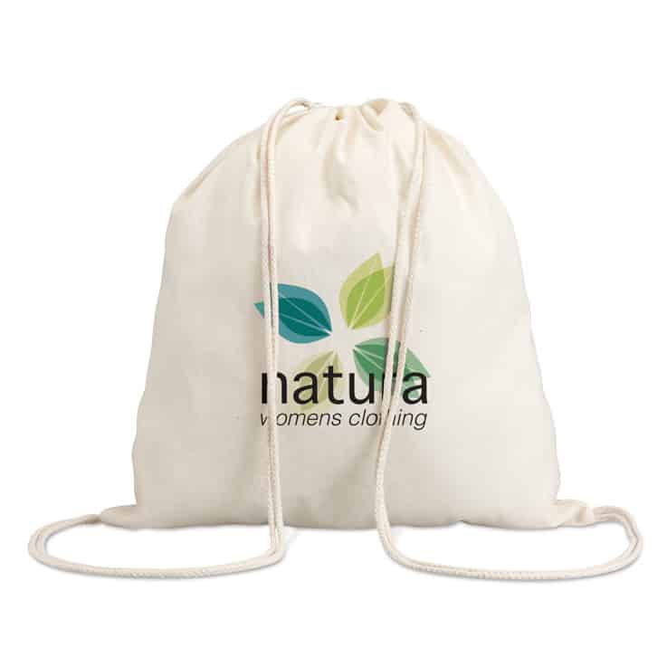 Zainetto in cotone bianco con laccetti in tinta con logo