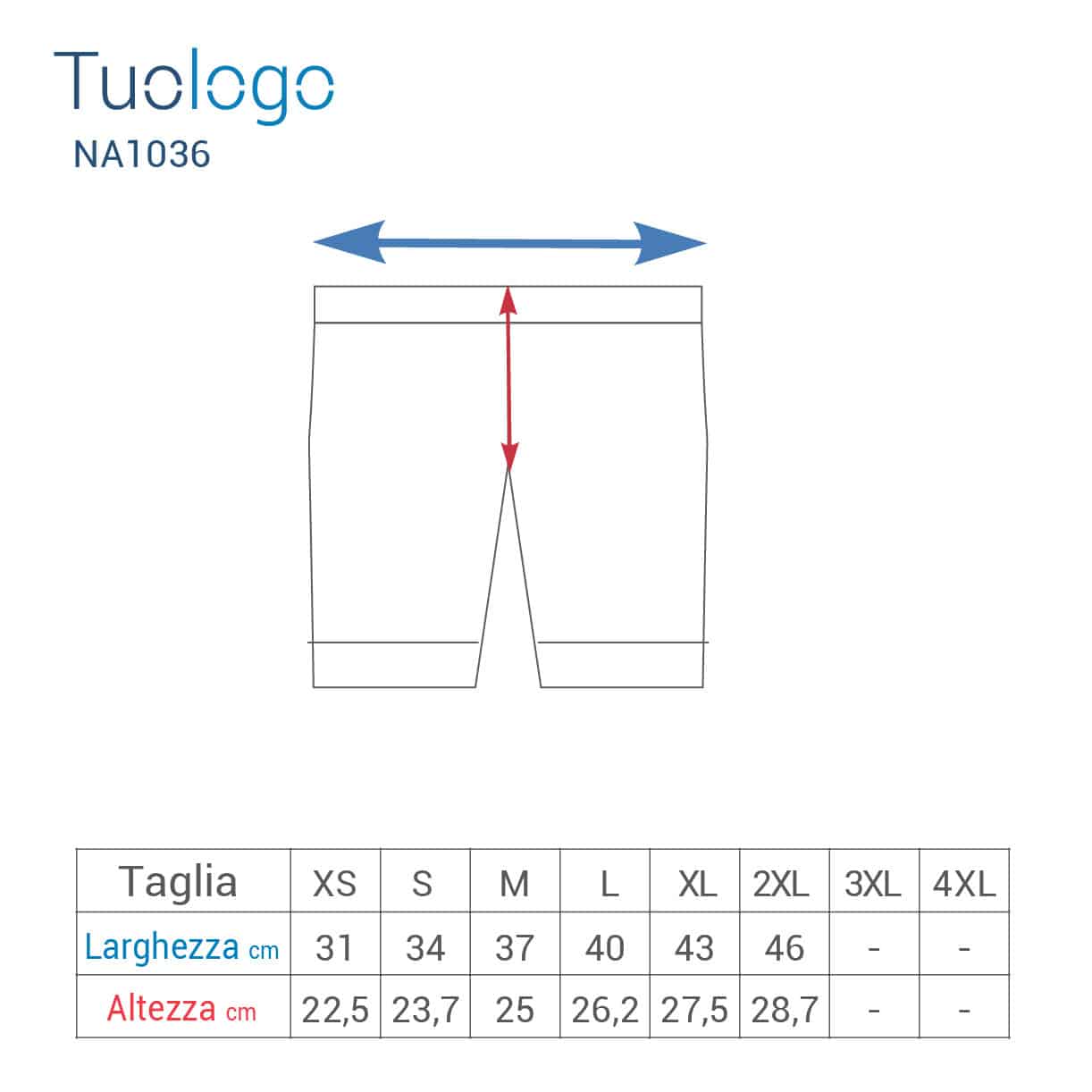 Tabella taglia altezza e larghezza