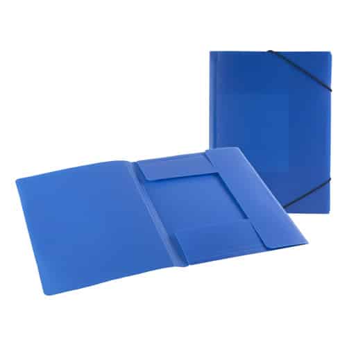 Porta documenti in plastica blu con cinturino in gomma
