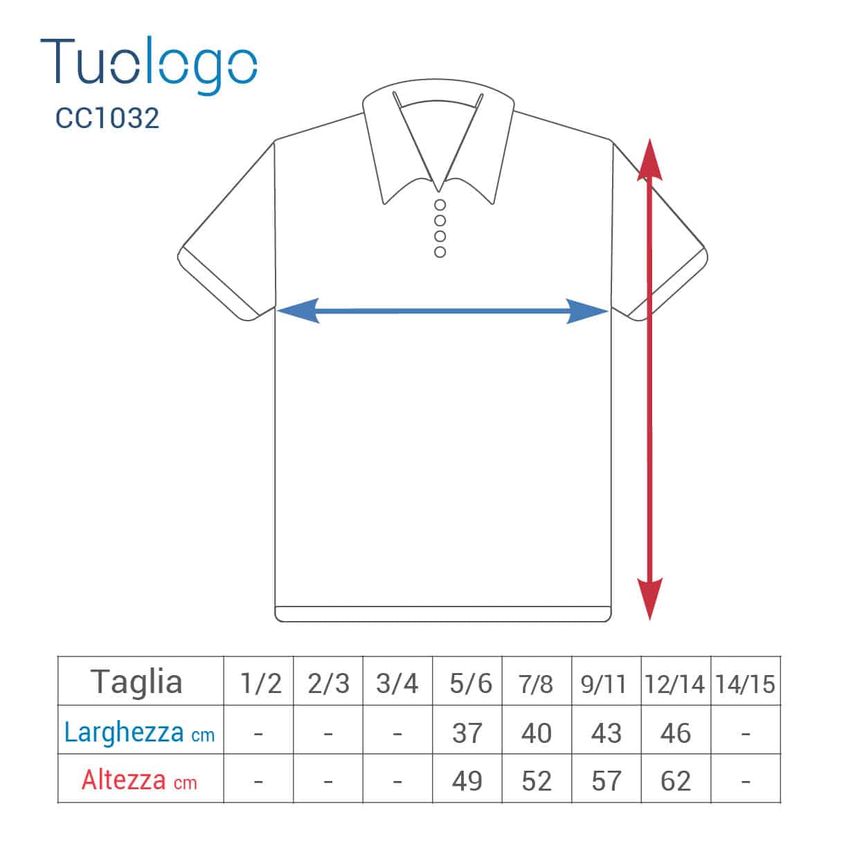 Tabella taglie altezza e larghezza polo