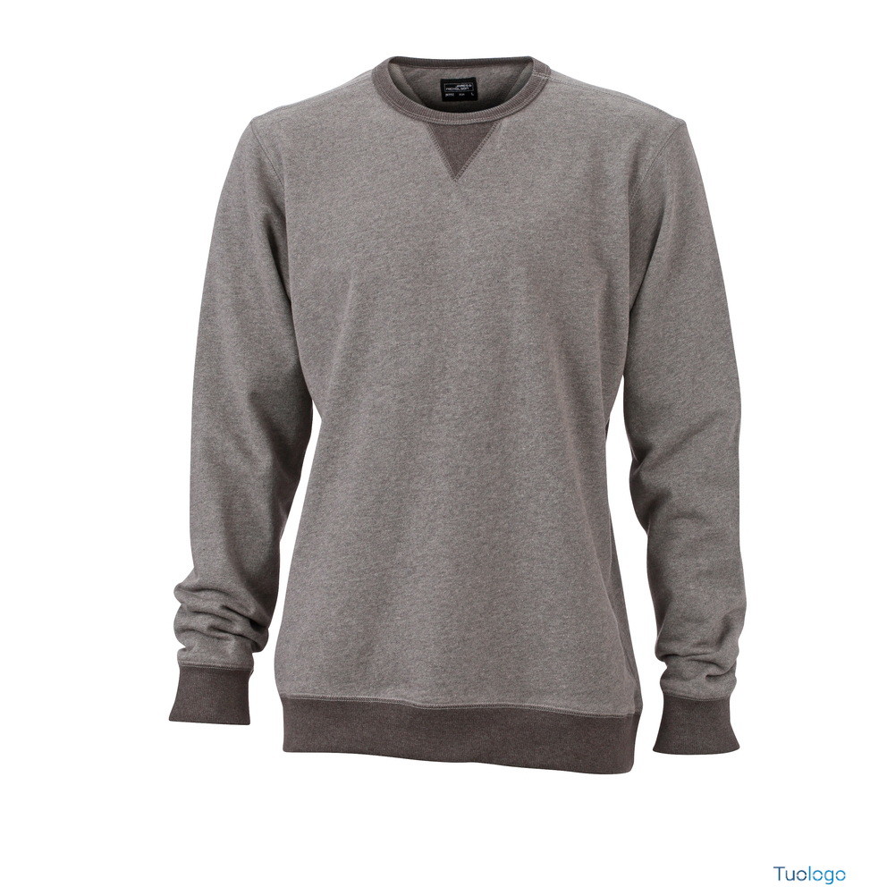 Felpa grigia in cotone con cucitura sul girocollo