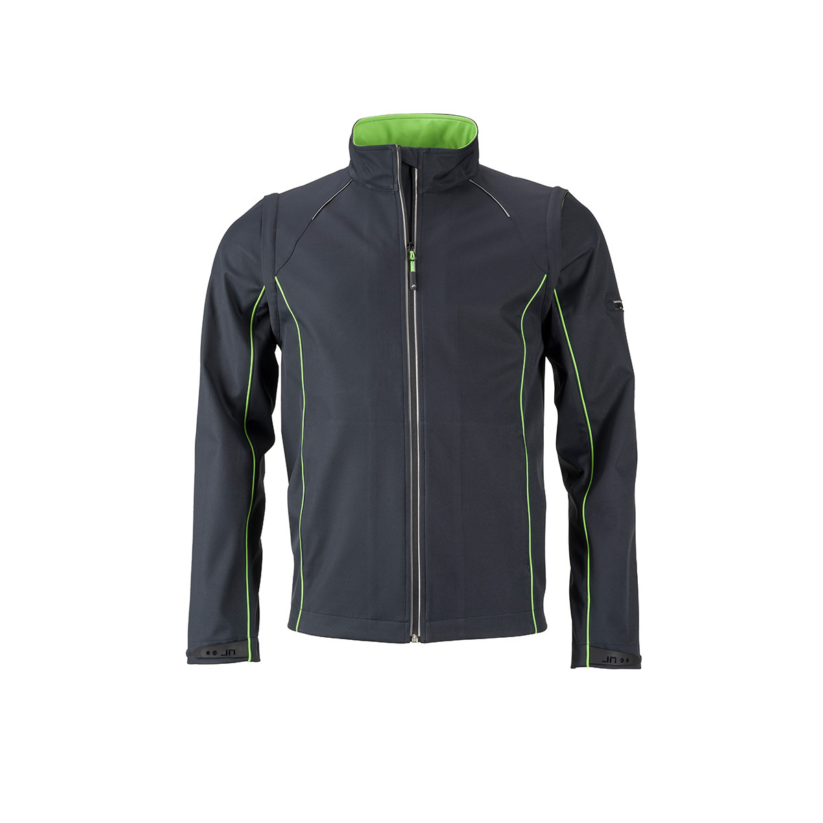 Giacca nera interno verde traspirante con dettagli riflettenti su spalle e maniche 100% poliestere