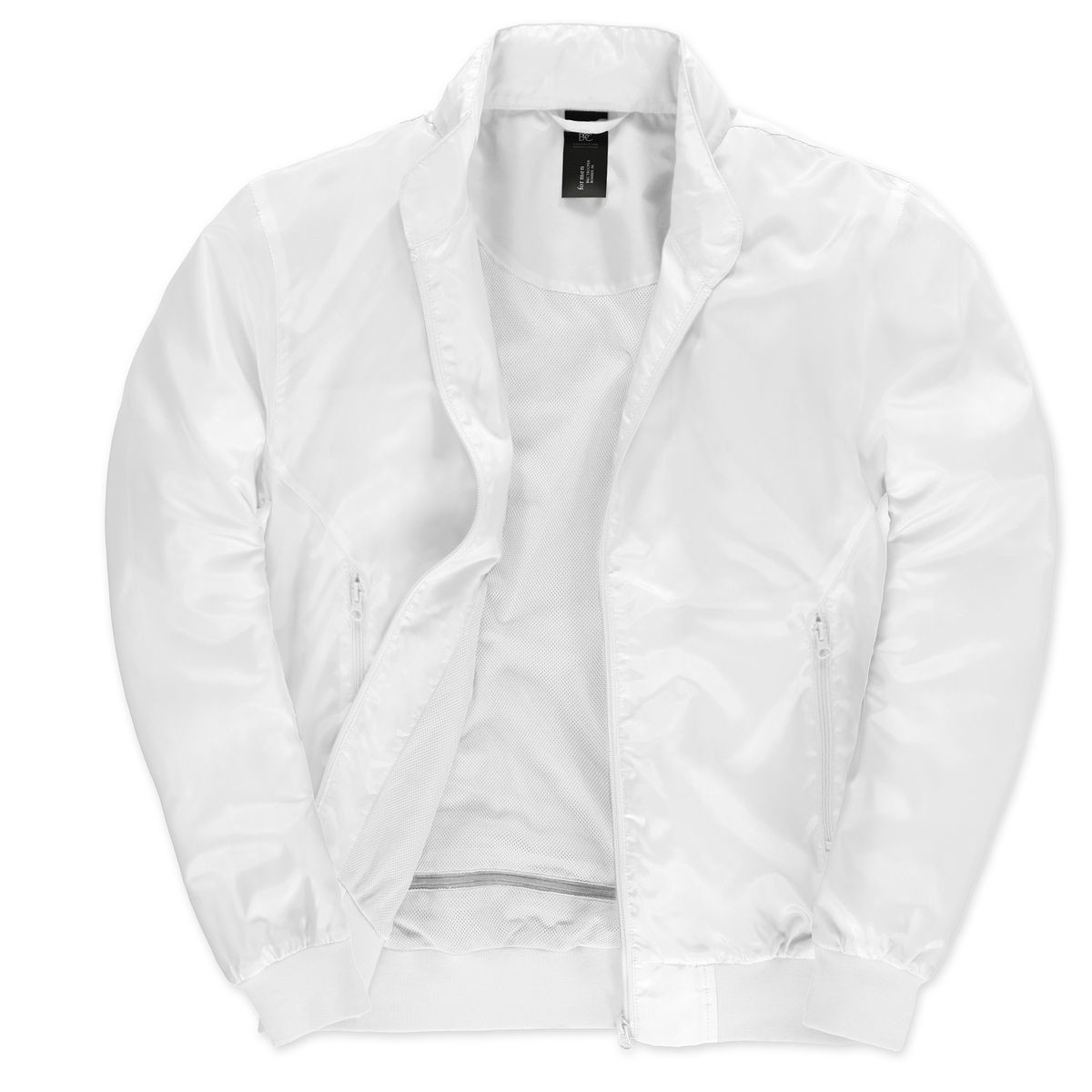 Giacca bianca interno bianco traspirante con cappuccio e tasche con zip 100% poliestere