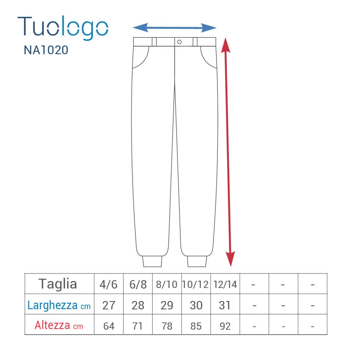 Tabella taglia altezza e larghezza