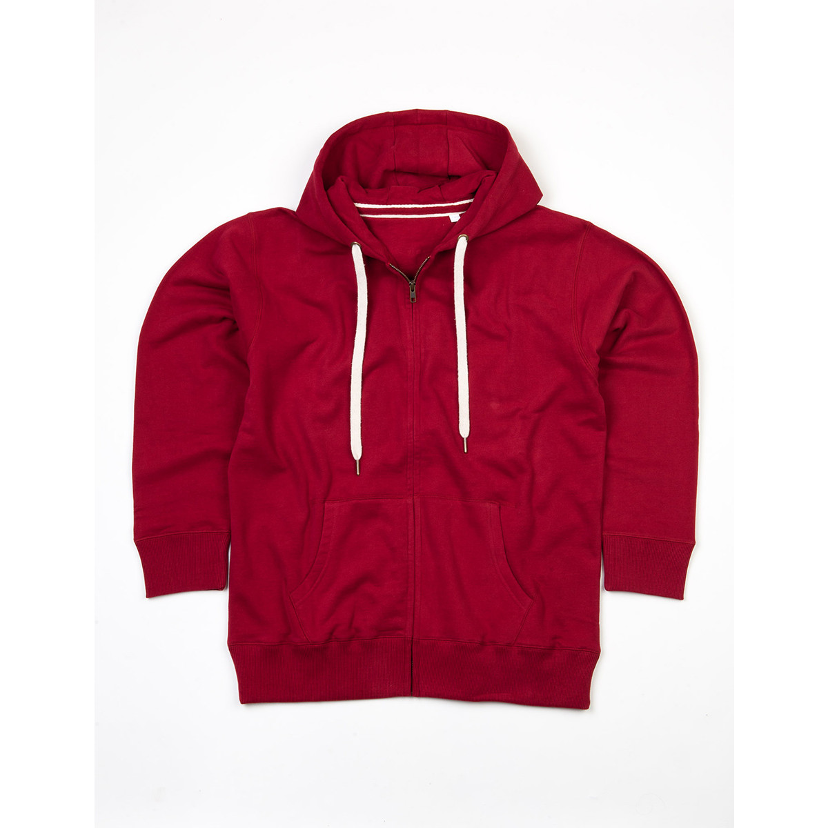 Felpa rossa con zip, cappuccio, tasche e lacci bianchi