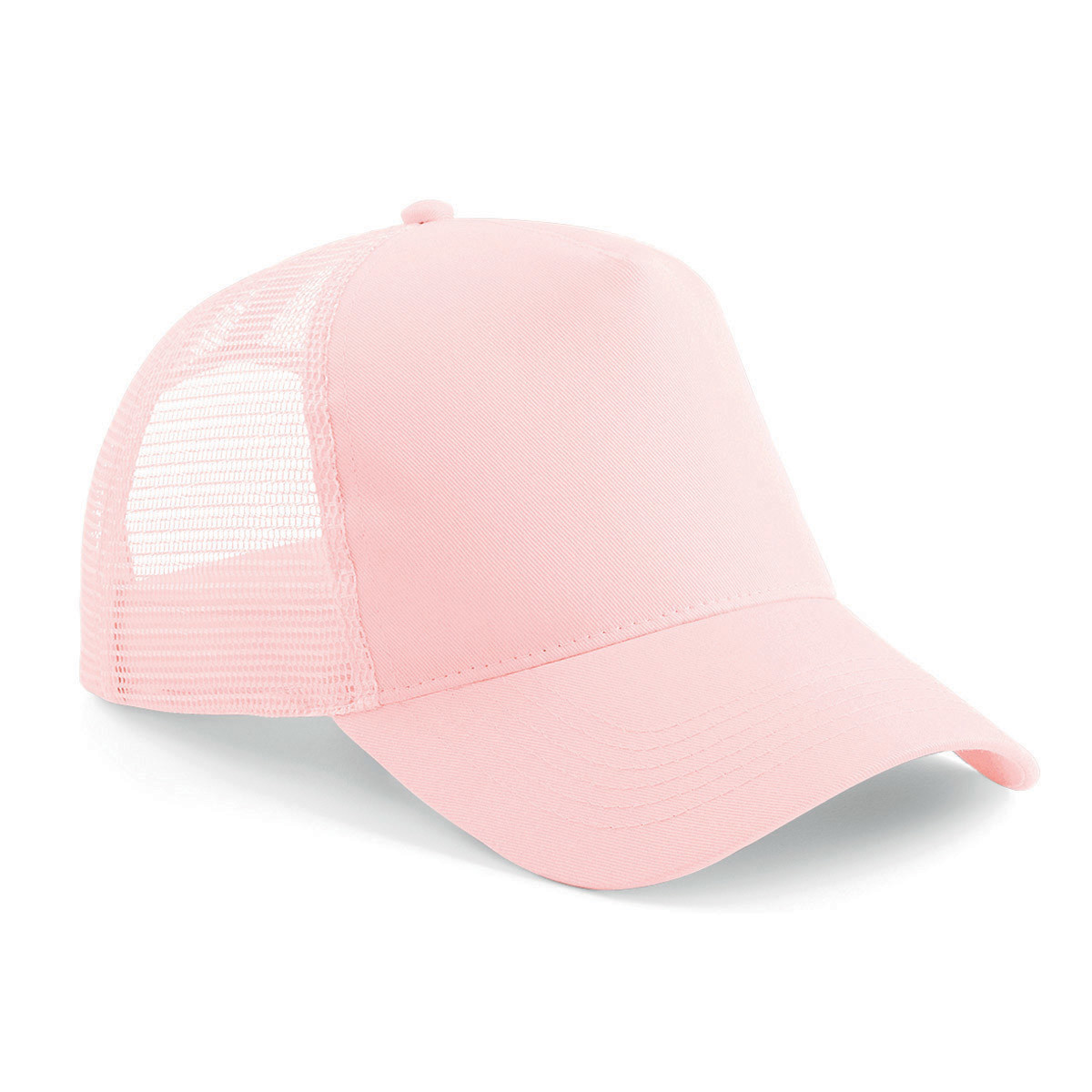 Cappellino in poliestere e cotone a 5 cinque pannelli con visiera precurvata di colore rosa
