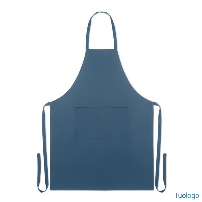 Grembiule blu con doppia tasca frontale