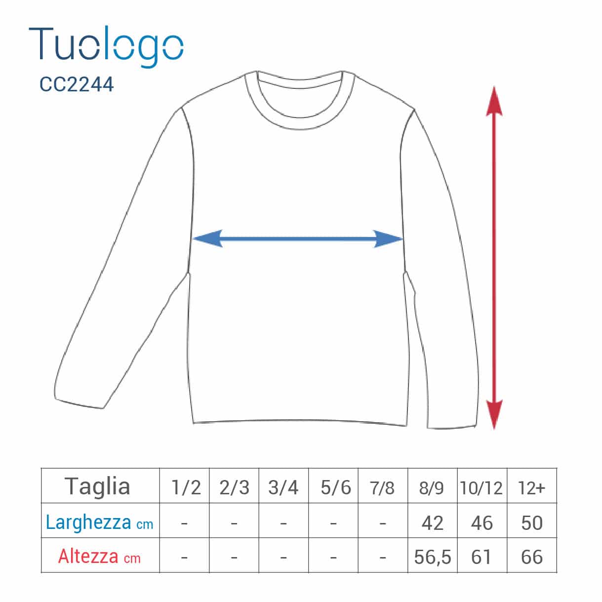 Tabella taglia altezza e larghezza