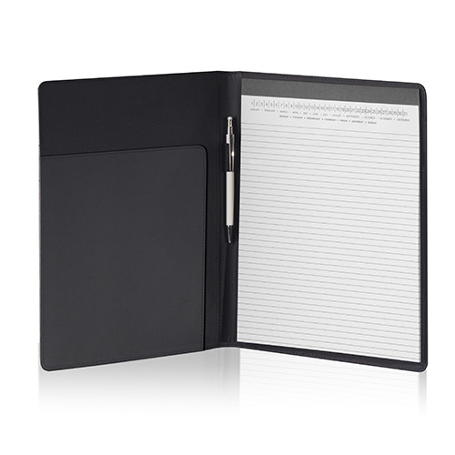 Portablocco nero in poliestere con tasche interne e porta penna