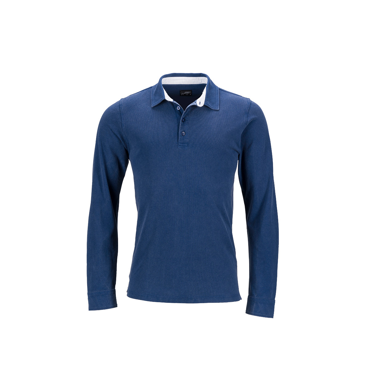 Polo uomo blu navy manica lunga inserti a contrasto nel colletto e 4 bottoni