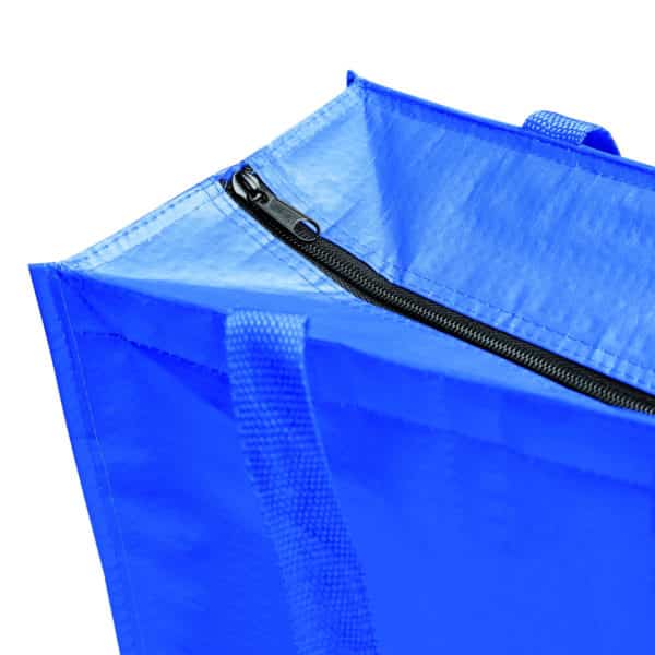 Borsa per la spesa blu con zip per la chiusura