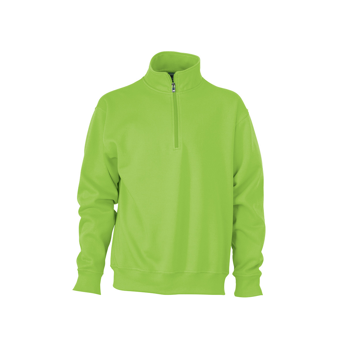 Felpa da lavoro verde lime con mezza zip su sfondo bianco