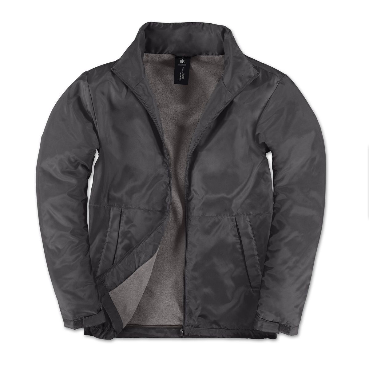 Giacca grigia scura traspirante, impermeabile e antivento con cappuccio nascosto 100% poliestere