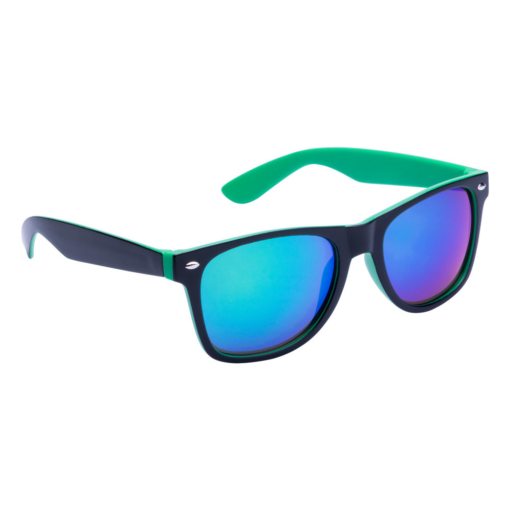 Occhiali da sole in plastica verde con lenti metallizzate