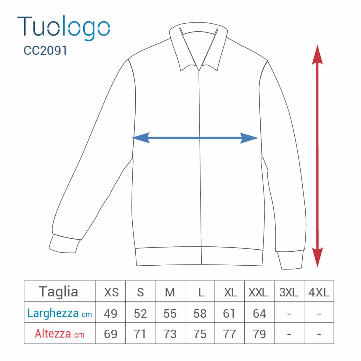 Tabella taglia altezza e larghezza
