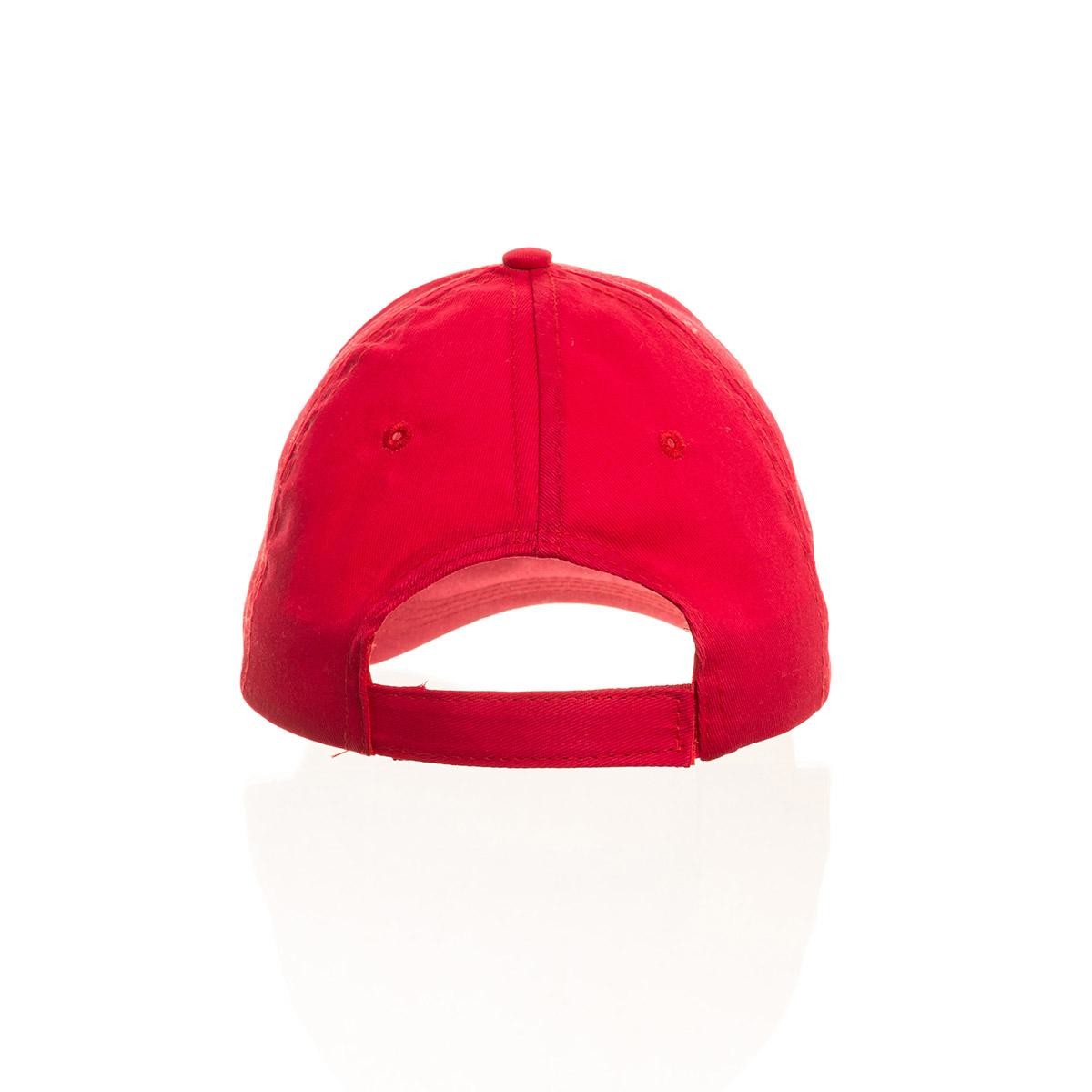 Dettaglio chiusura in velcro cappello rosso
