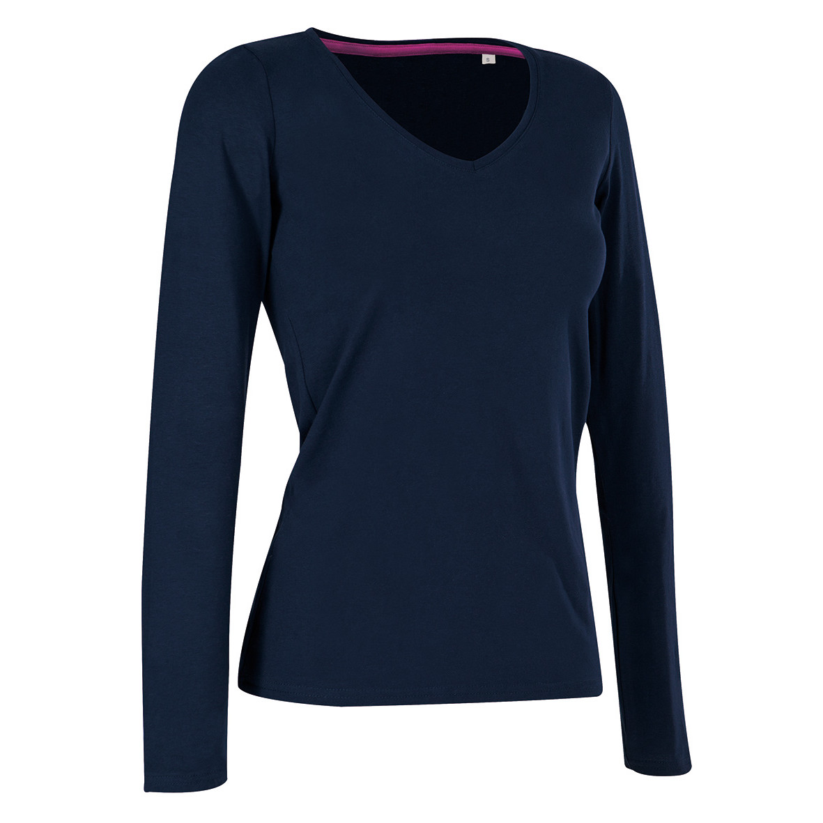 Maglia donna blu maniche lunghe con scollo a V