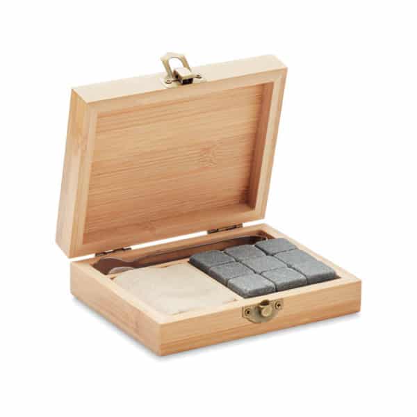 Set whisky in bamboo contenente cubetti di ghiaccio riutilizzabili