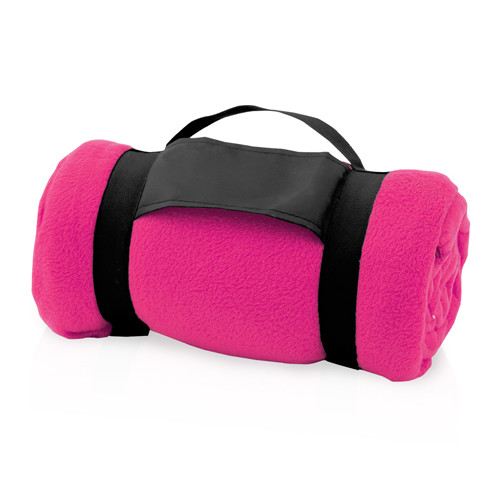 Coperta in pile rosa con tracolla in velcro