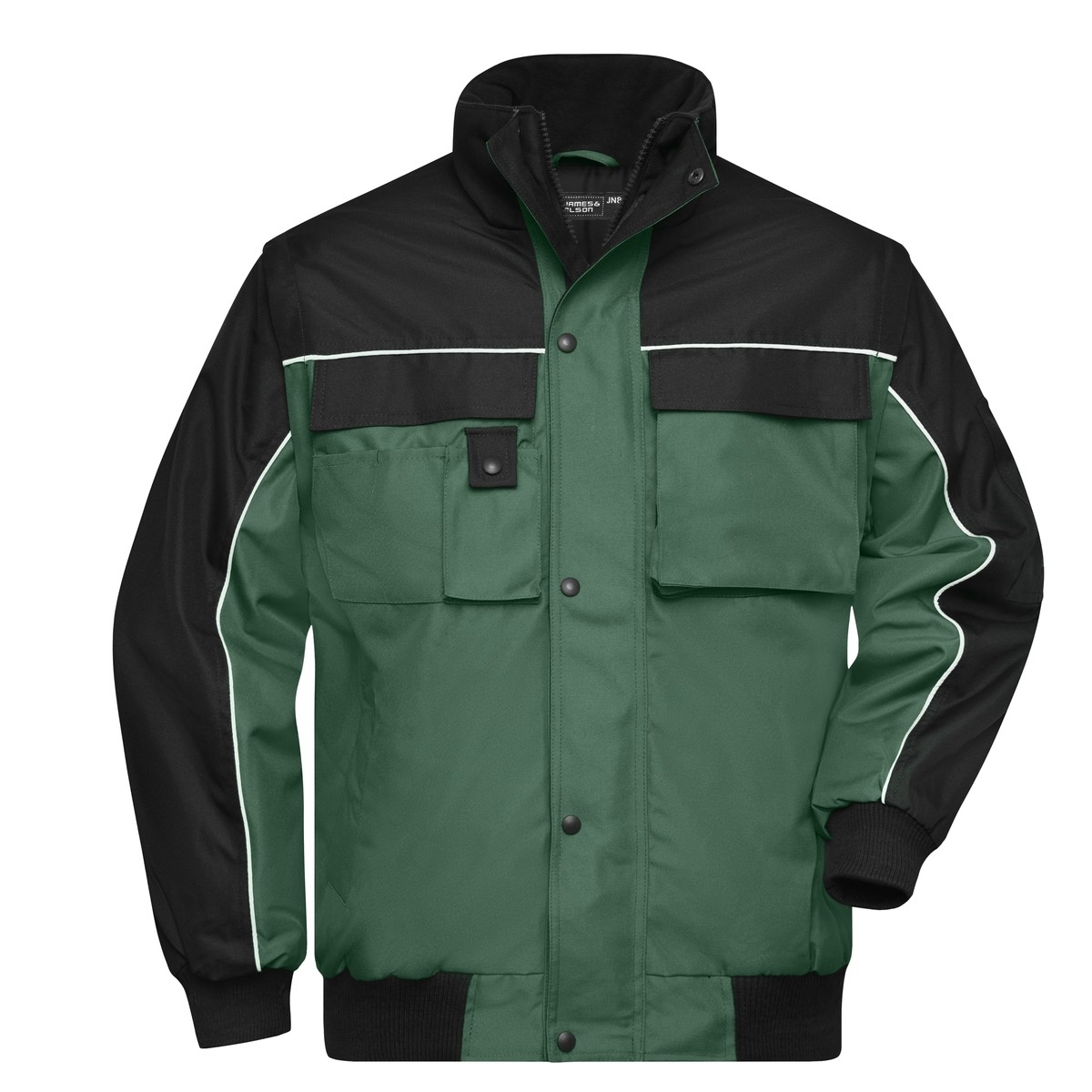 Giacca verde e nera con profili bianchi su sfondo bianco