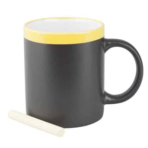 Tazza in ceramica gialla e lavagna con gessetto