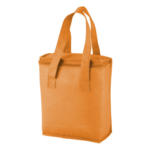 Borsa termica in tnt arancione rivestita in alluminio con chiusura zip