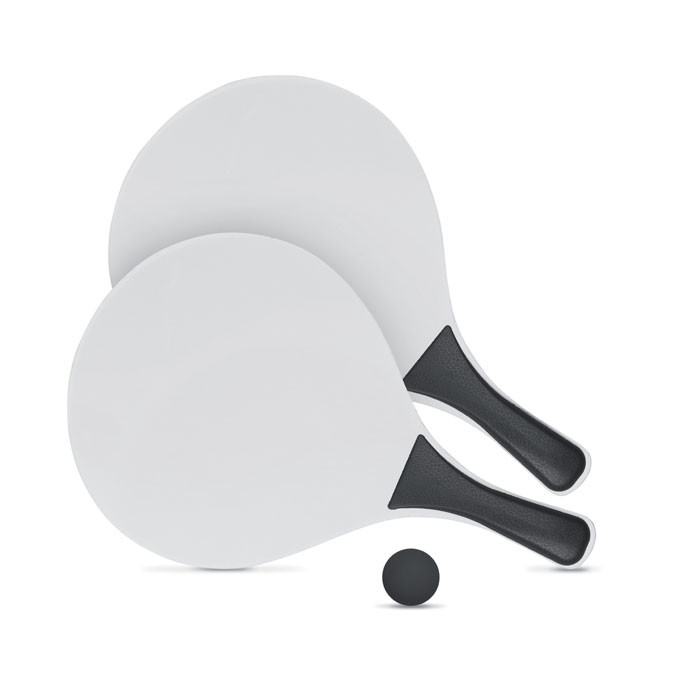 Racchette da spiaggia bianche e nere in legno con pallina