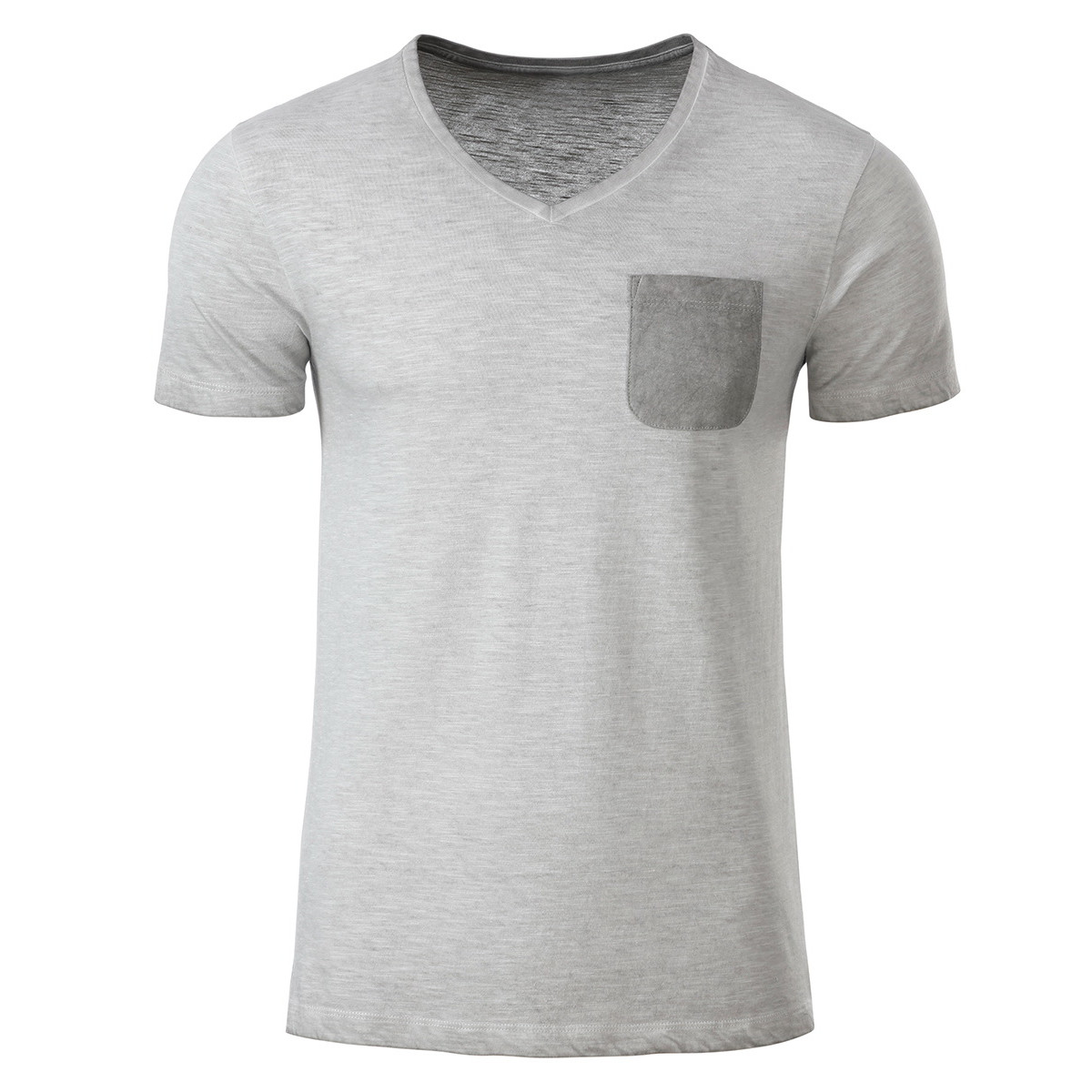 Tshirt salvia con scollo a V e taschino lato cuore