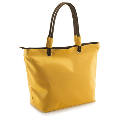 Borsa mare gialla con manici tubolari e laccetti tira zip
