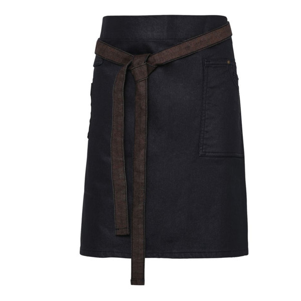 Grembiule di jeans nero con cintura in tinta annodata