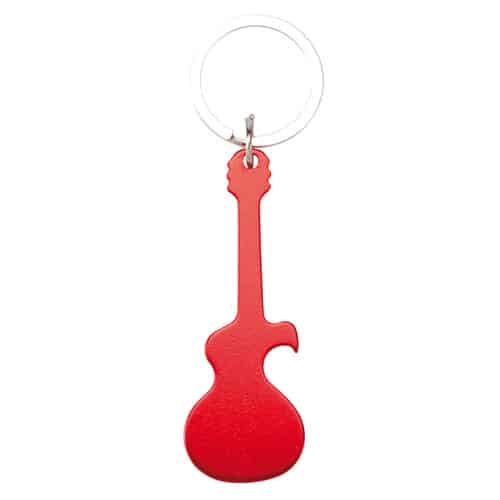 Portachiavi con apribottiglie in alluminio rosso a forma di chitarra