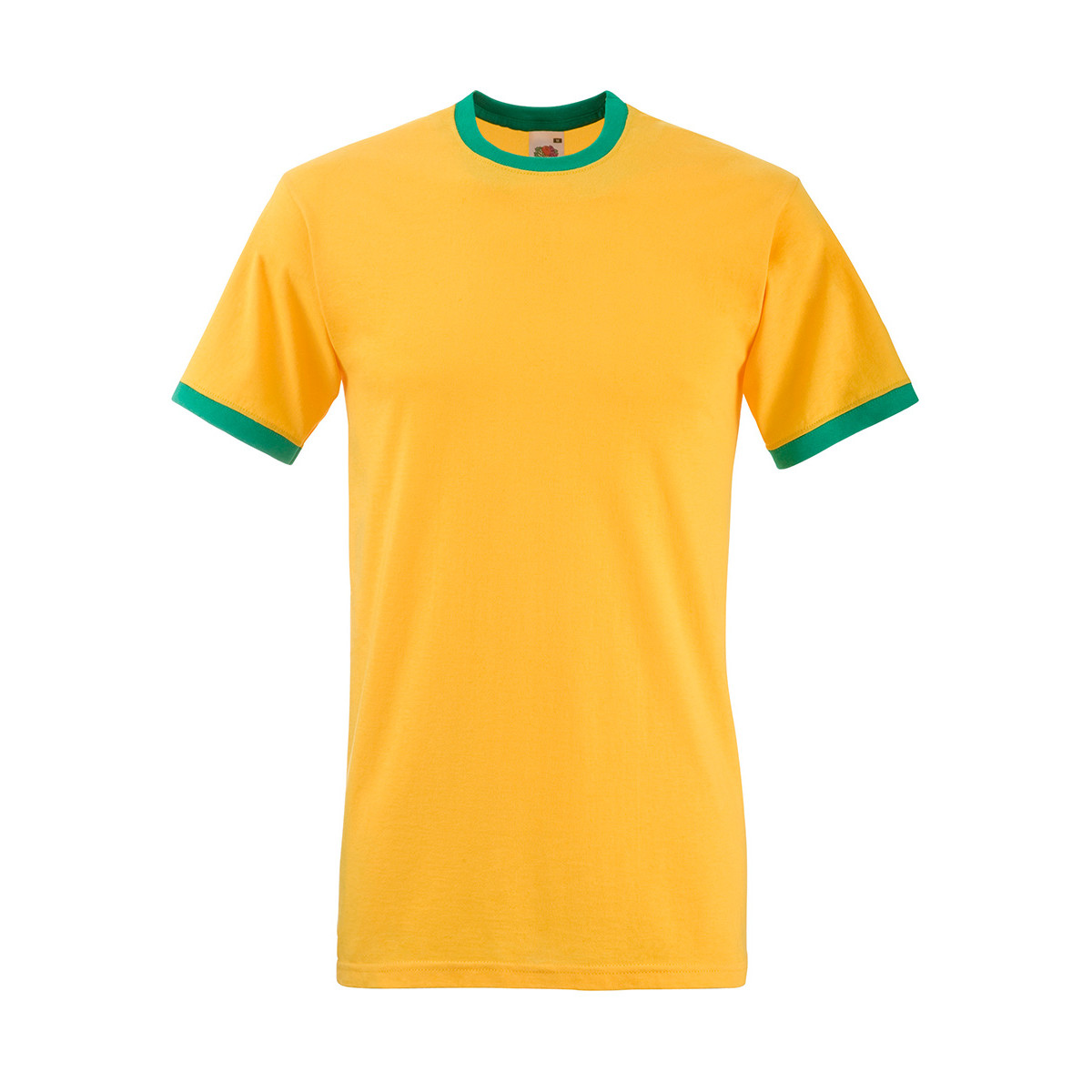 Tshirt manica corta gialla con girocollo e giromanica verde 100% cotone