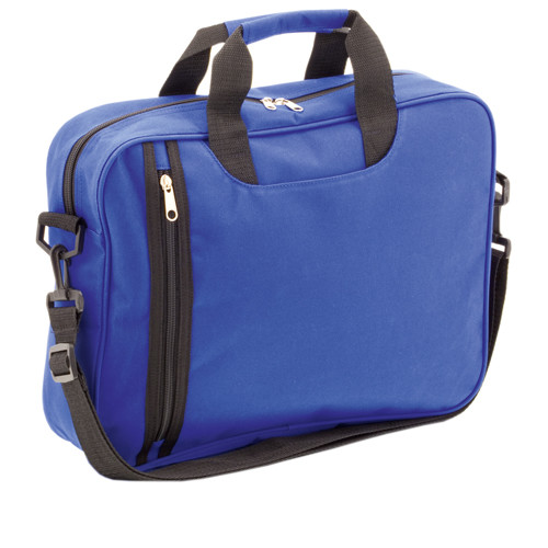 Borsa portadocumenti blu in poliestere con tracolla regolabile e due tasche con zip