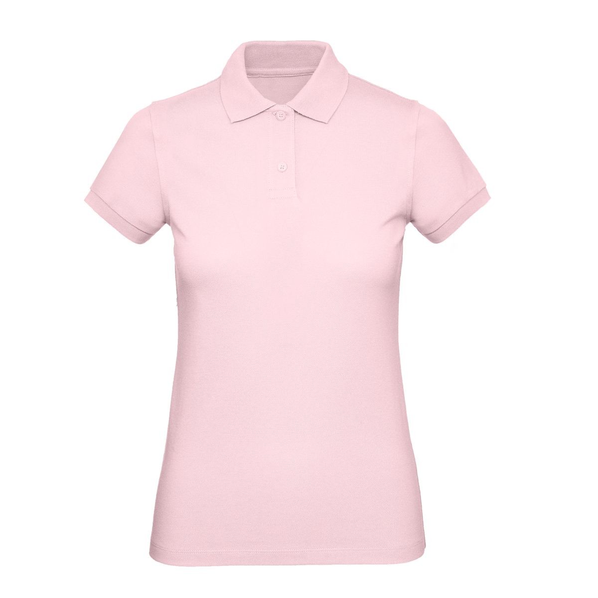 Polo donna rosa manica corta con 2 bottoni su sfondo bianco