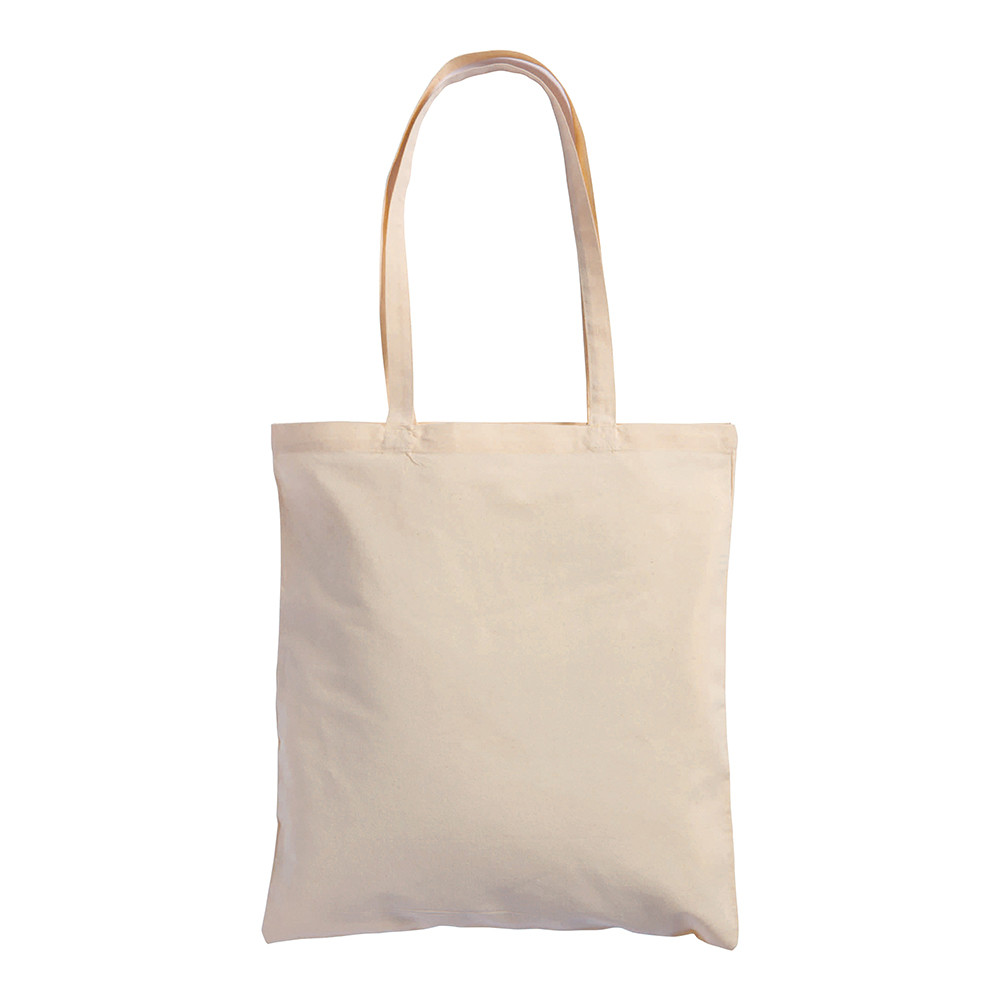 Shopper in canvas beige con manici lunghi