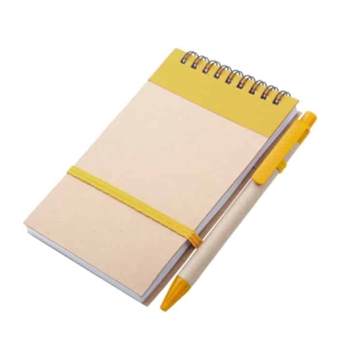 Blocnotes giallo con spirale e penna