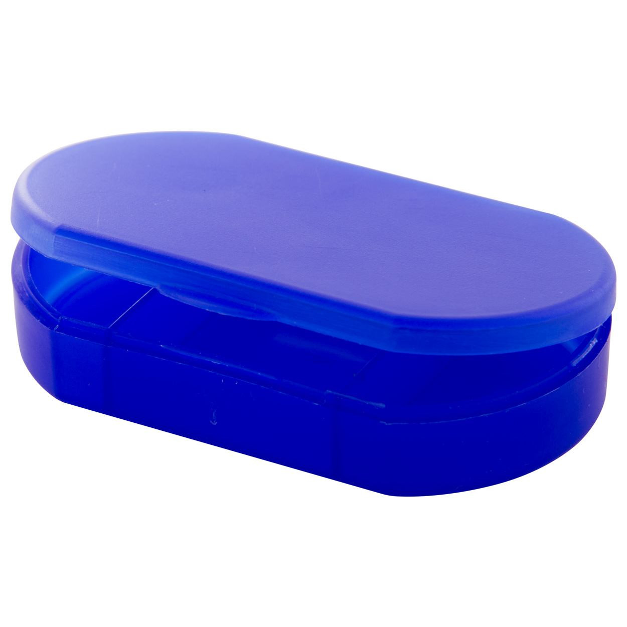 Porta pillole con tre scomparti in plastica blu