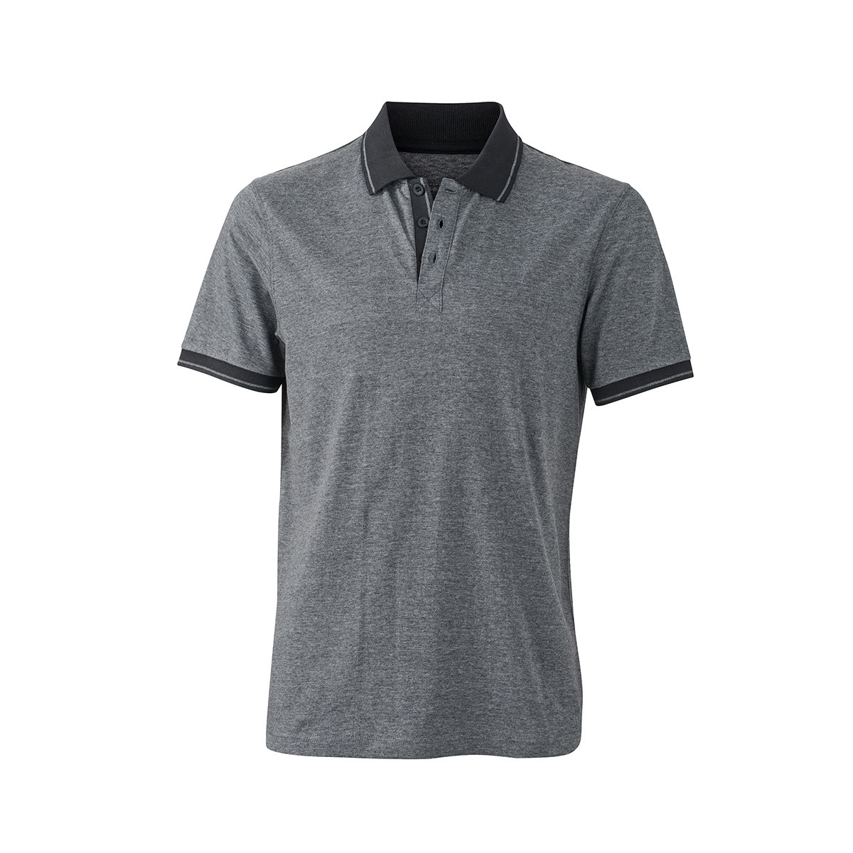 Polo unisex nero melange manica corta con collo e maniche contrasto