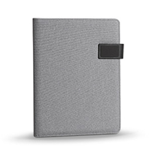 Portablocco grigio in poliestere con chiusura con placca di metallo