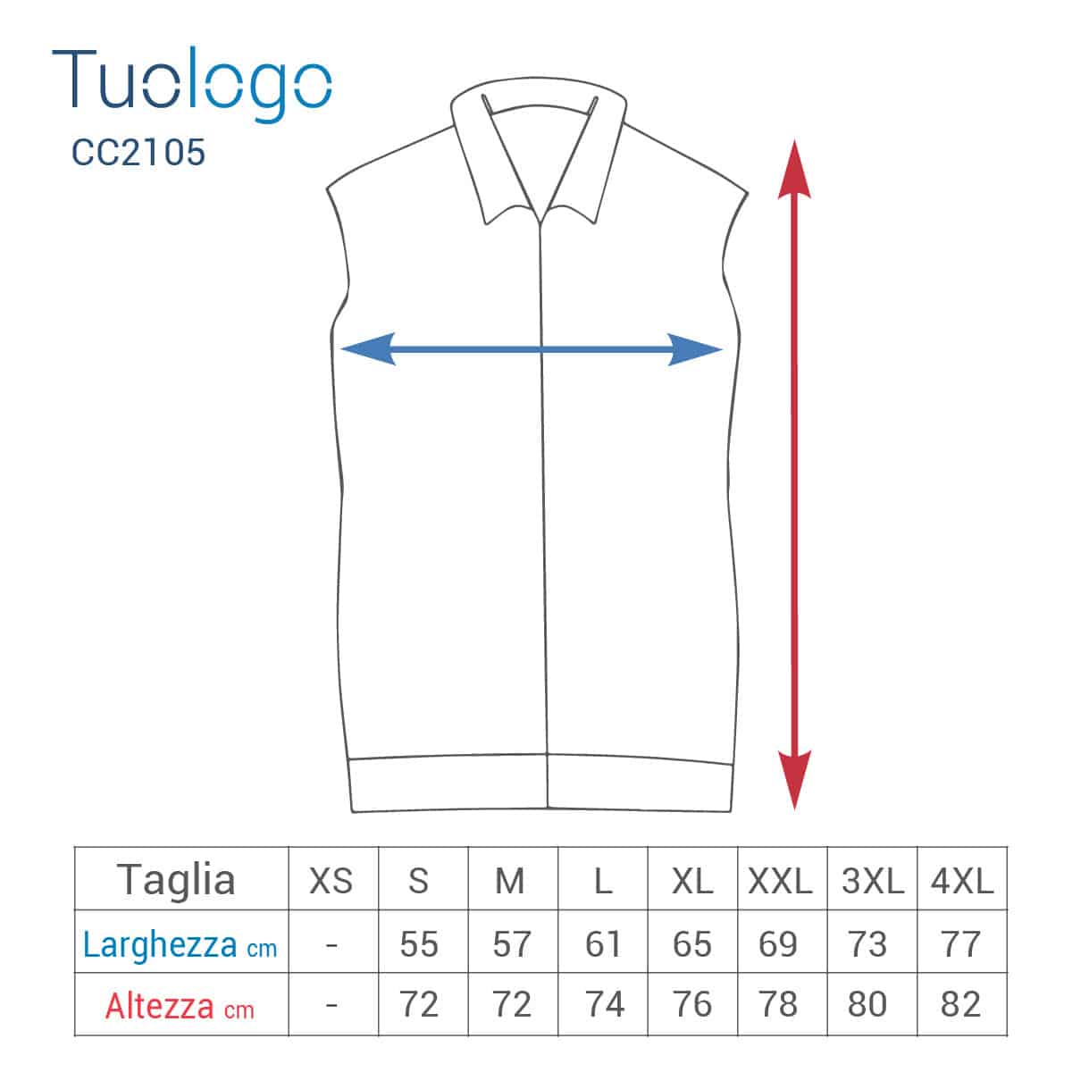 Tabella taglia altezza e larghezza