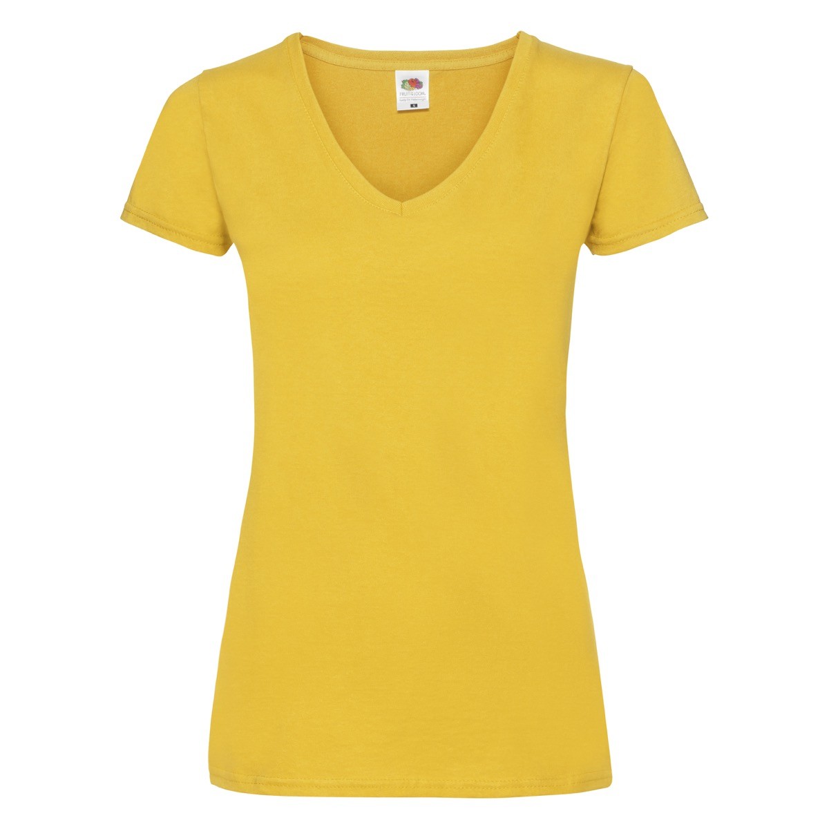 Tshirt da donna gialla in cotone manica corta con scollo a V